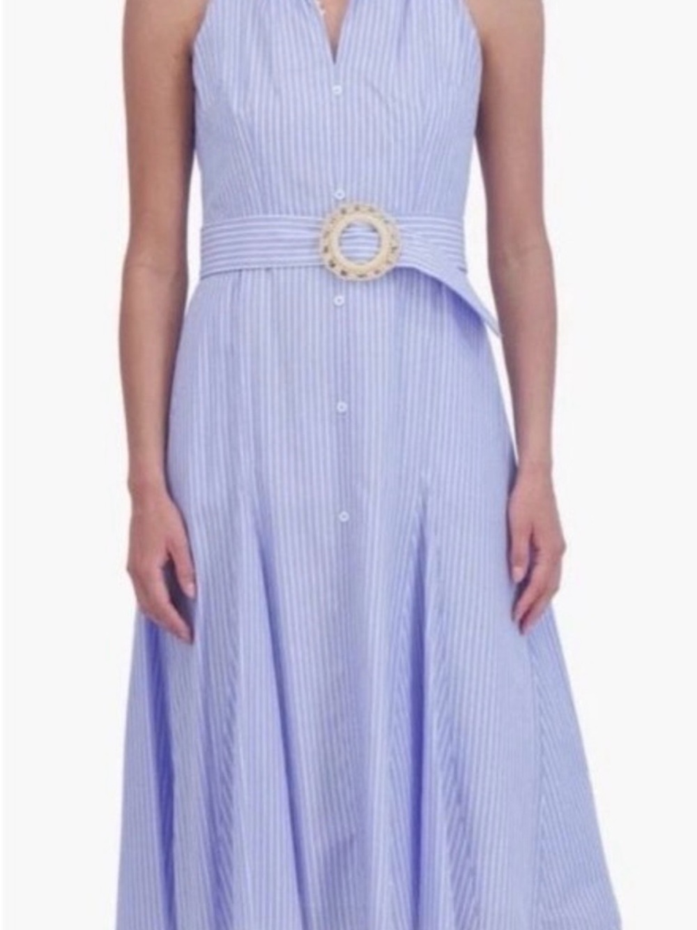 Eliza J Light Blue Striped Belted Maxi Dress